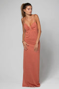 ROBE LONGUE DOS NU AVEC BIJOU EN U AVA LUREX COPPER