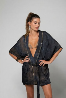 KIMONO COURT KIMA IMPRIMÉ BLACK MALT